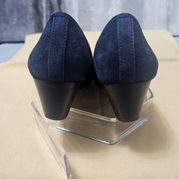 Tory Burch Sally Navy Blue Suede Leather Wedge Pumps Shoes Women’s Size 6 - Picture 5 of 6